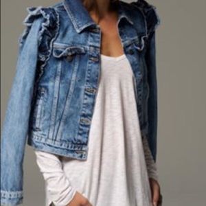 Denim Jacket with Ruffle Sleeve